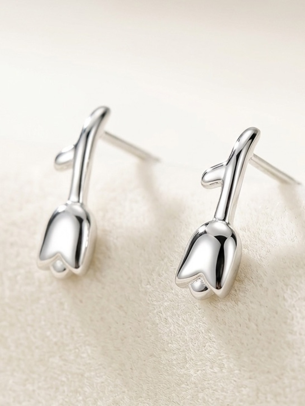 Sterling Tulip Stud Earrings - Silver Floral Design